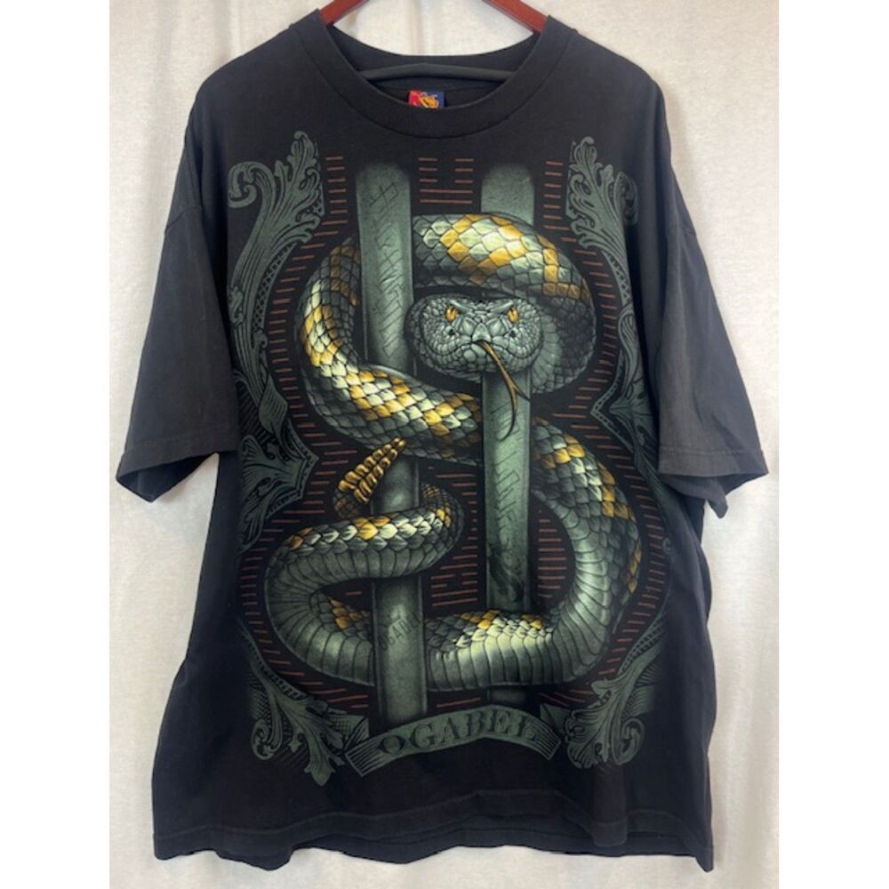 Vintage Y2K OG Abel Snake Big Print T shirt Tee Mens size 2XL XXL